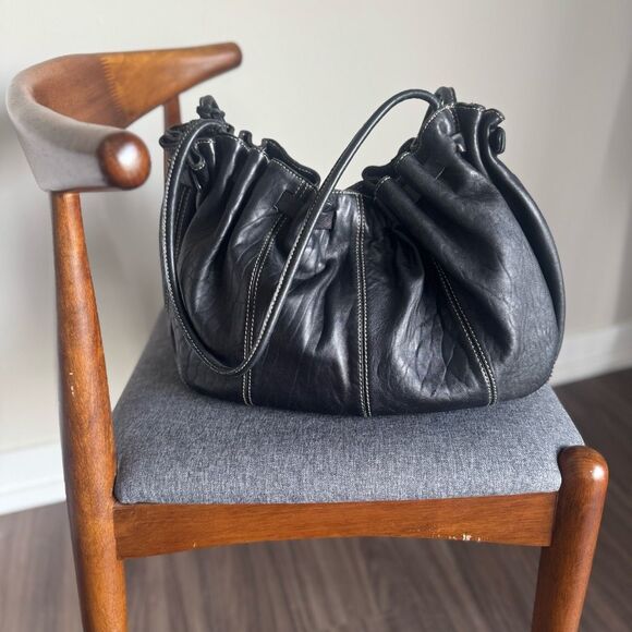 Vintage Adrienne Vittadini Black Leather Cinch Bag - Picture 1 of 8